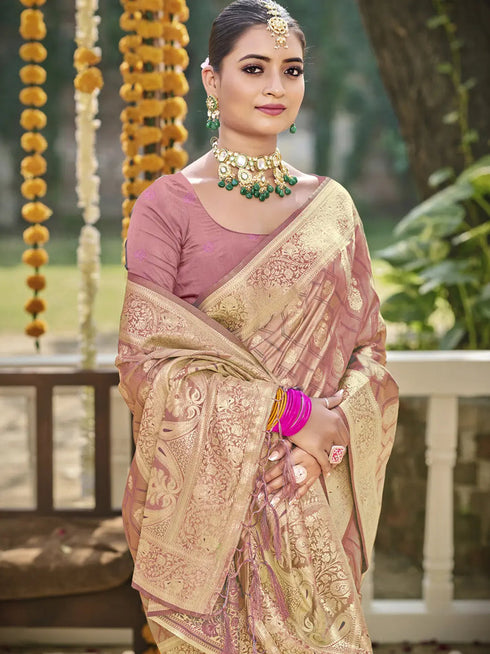 Deeva Sarees Pink Satin Silk Saree